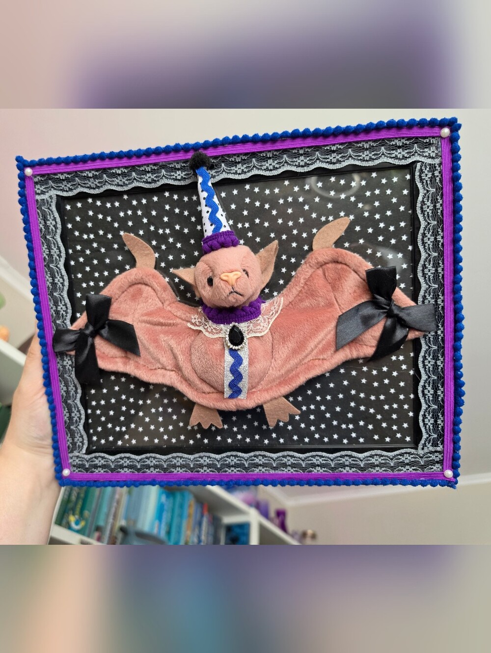 Handmade Plush Bat Wall Art with Purple & Pink Accents